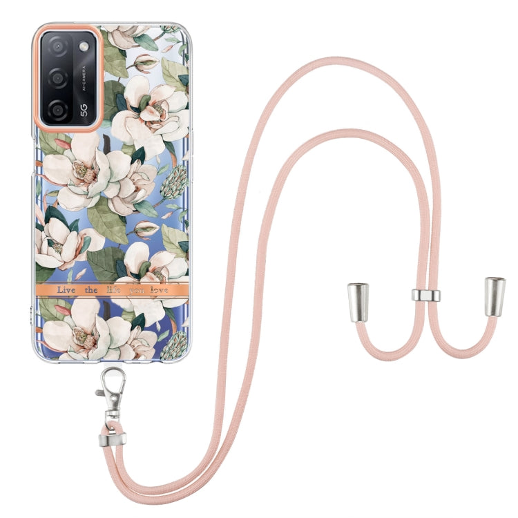 For OPPO A55 5G / A53S 5G / A54 4G / A16 / A54S 4G Flowers Series TPU Phone Case with Lanyard