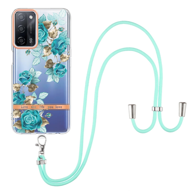 For OPPO A55 5G / A53S 5G / A54 4G / A16 / A54S 4G Flowers Series TPU Phone Case with Lanyard
