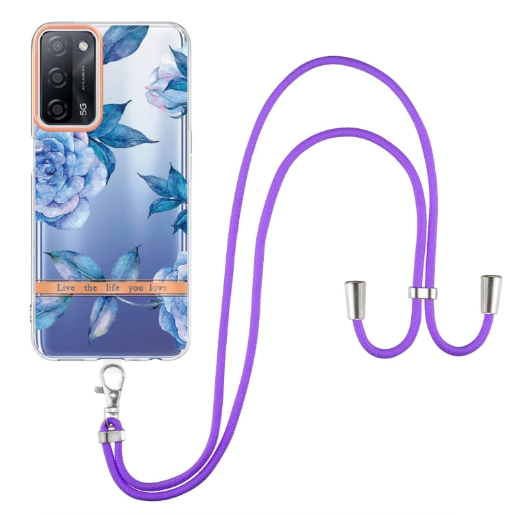 For OPPO A55 5G / A53S 5G / A54 4G / A16 / A54S 4G Flowers Series TPU Phone Case with Lanyard