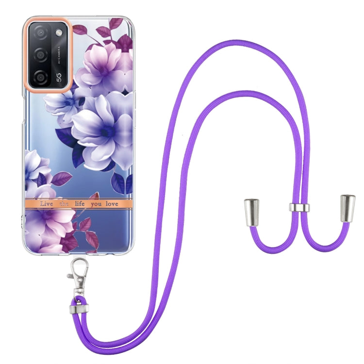 For OPPO A55 5G / A53S 5G / A54 4G / A16 / A54S 4G Flowers Series TPU Phone Case with Lanyard