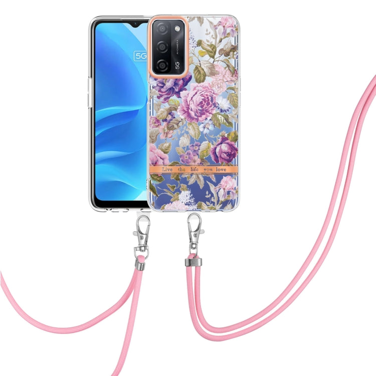 For OPPO A55 5G / A53S 5G / A54 4G / A16 / A54S 4G Flowers Series TPU Phone Case with Lanyard