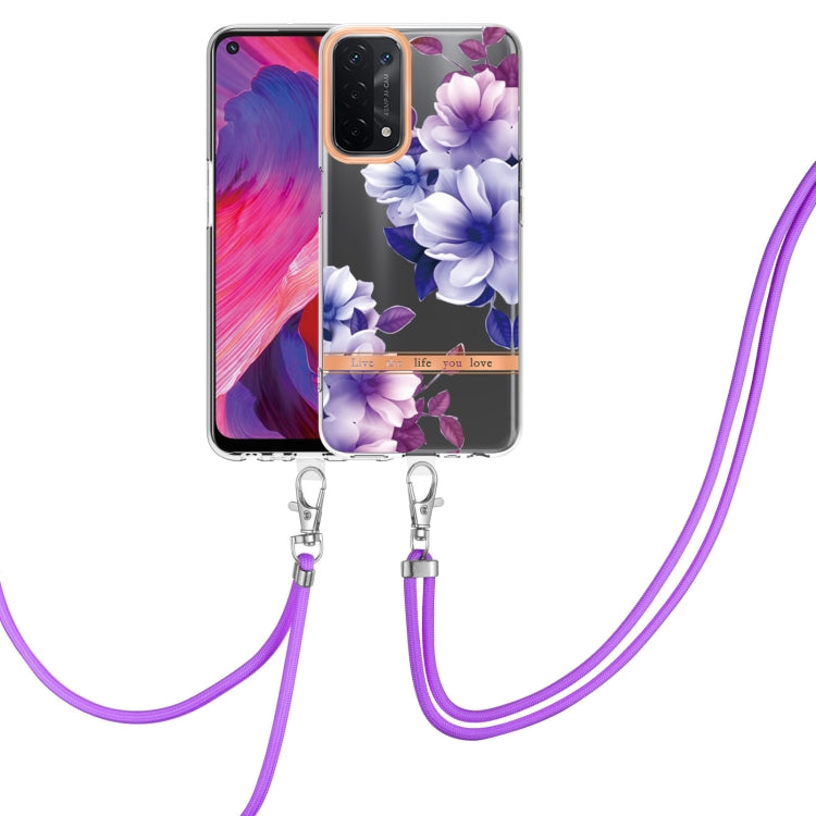 For OPPO A74 5G / A93 5G / A54 5G / A93S 5G Flowers Series TPU Phone Case with Lanyard