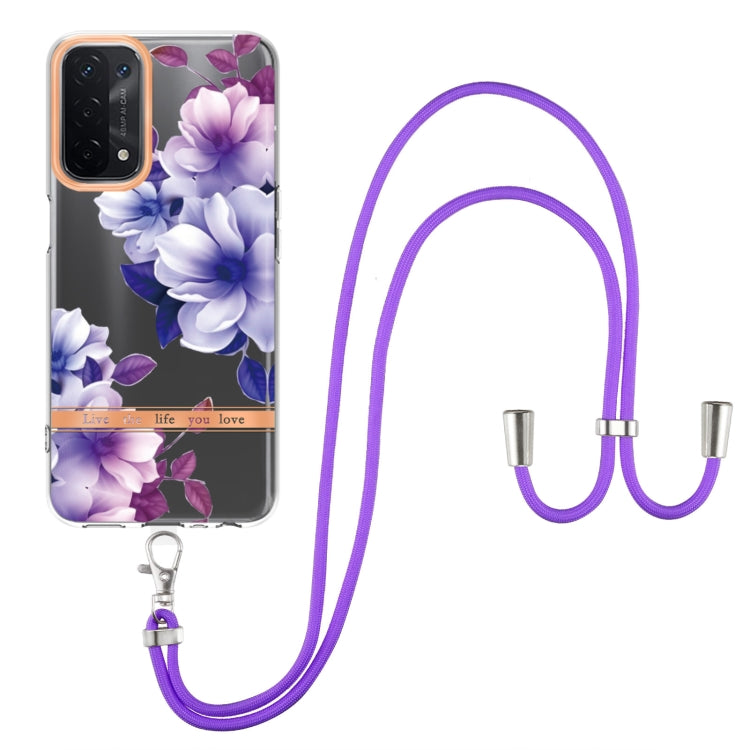 For OPPO A74 5G / A93 5G / A54 5G / A93S 5G Flowers Series TPU Phone Case with Lanyard