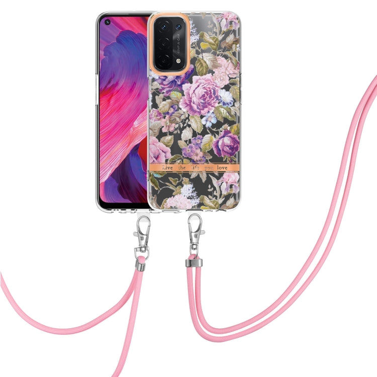 For OPPO A74 5G / A93 5G / A54 5G / A93S 5G Flowers Series TPU Phone Case with Lanyard