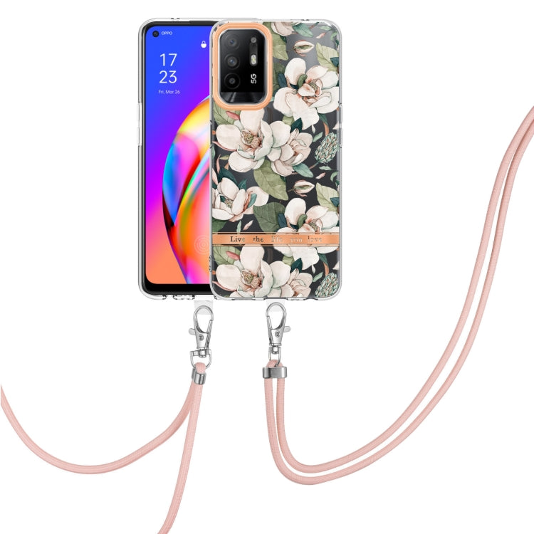 For OPPO A94 5G Flowers Series TPU Phone Case with Lanyard