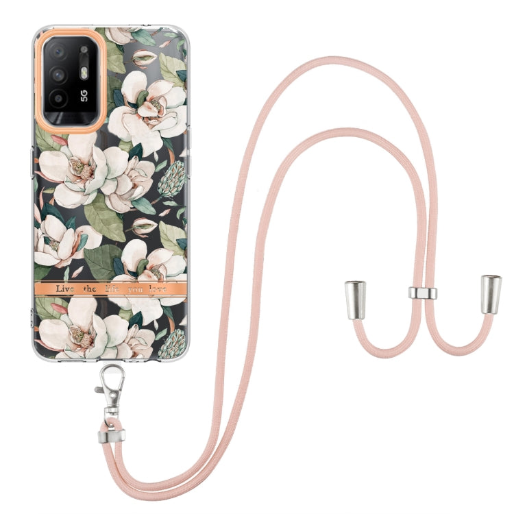 For OPPO A94 5G Flowers Series TPU Phone Case with Lanyard