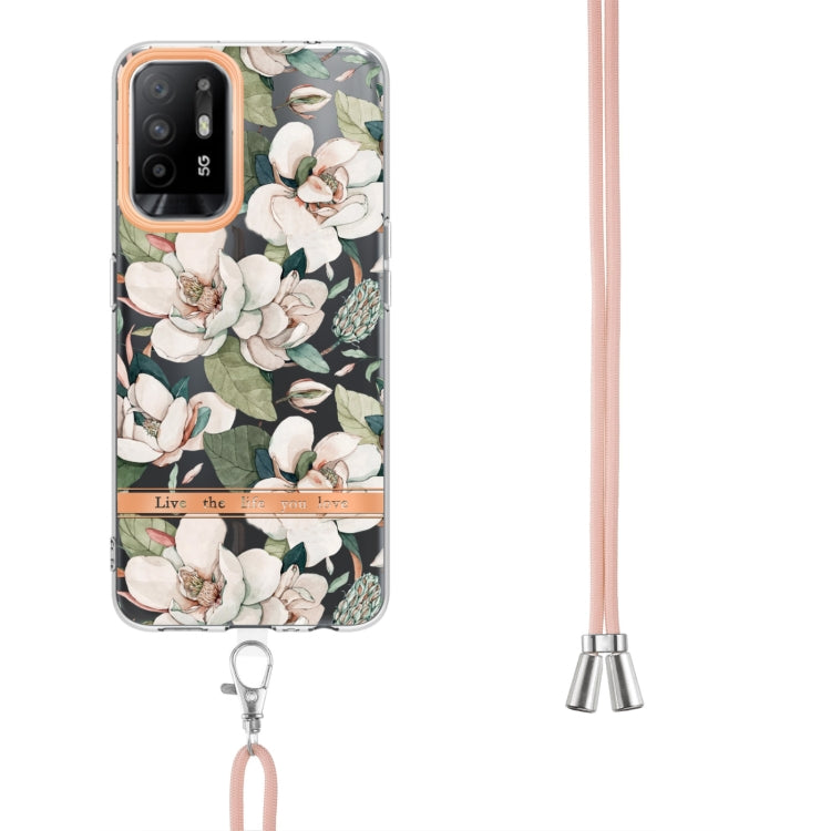 For OPPO A94 5G Flowers Series TPU Phone Case with Lanyard