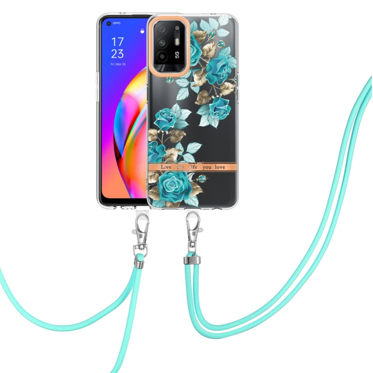 For OPPO A94 5G Flowers Series TPU Phone Case with Lanyard