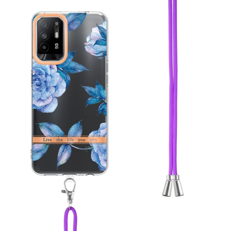 For OPPO A94 5G Flowers Series TPU Phone Case with Lanyard