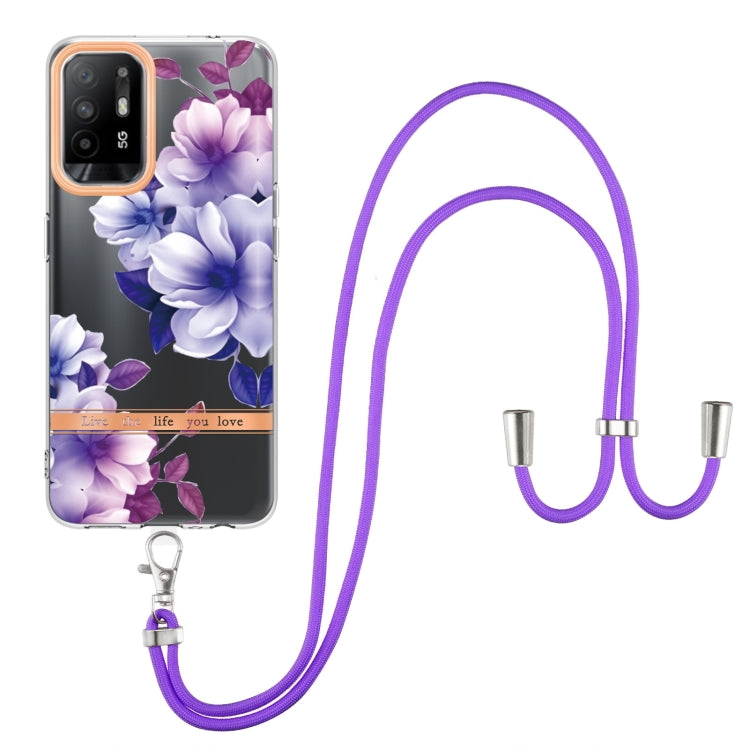 For OPPO A94 5G Flowers Series TPU Phone Case with Lanyard
