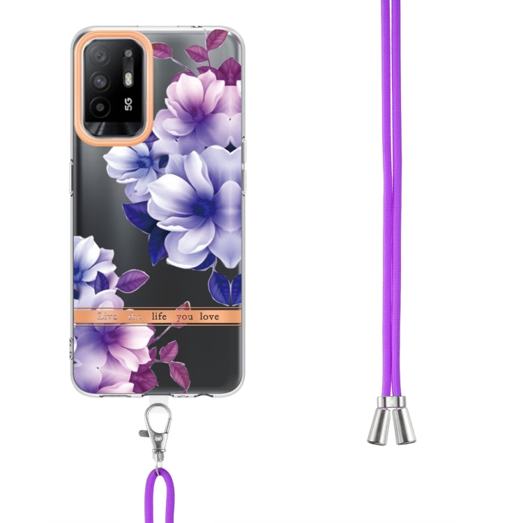 For OPPO A94 5G Flowers Series TPU Phone Case with Lanyard