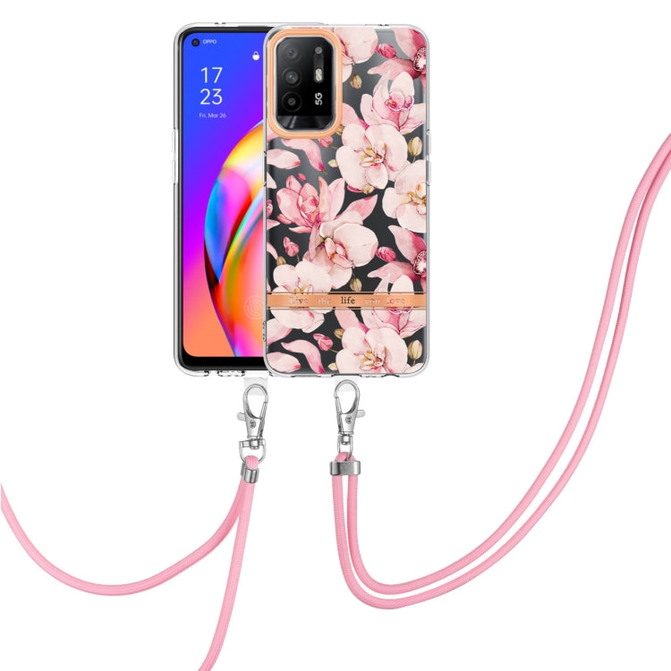 For OPPO A94 5G Flowers Series TPU Phone Case with Lanyard