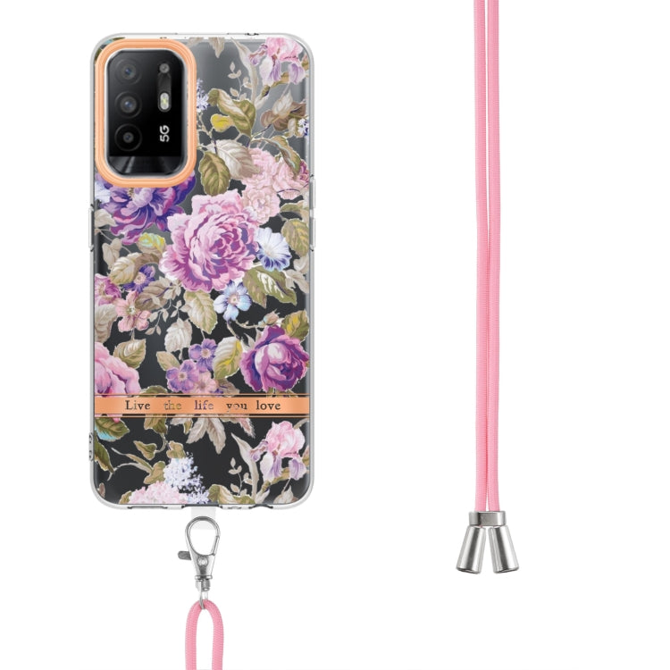 For OPPO A94 5G Flowers Series TPU Phone Case with Lanyard