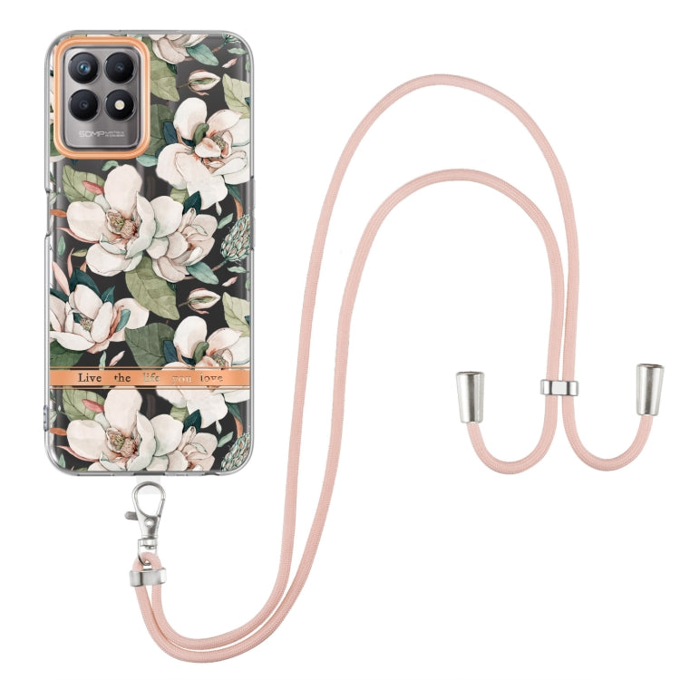 For OPPO Realme 8i Flowers Series TPU Phone Case with Lanyard