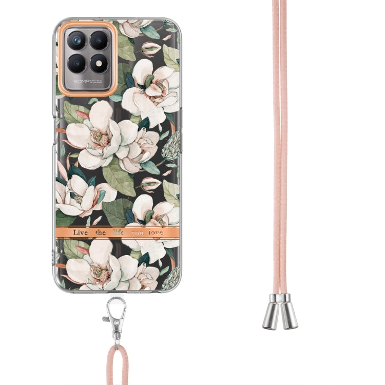 For OPPO Realme 8i Flowers Series TPU Phone Case with Lanyard
