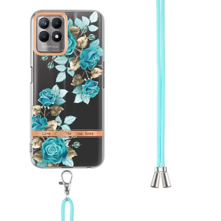 For OPPO Realme 8i Flowers Series TPU Phone Case with Lanyard