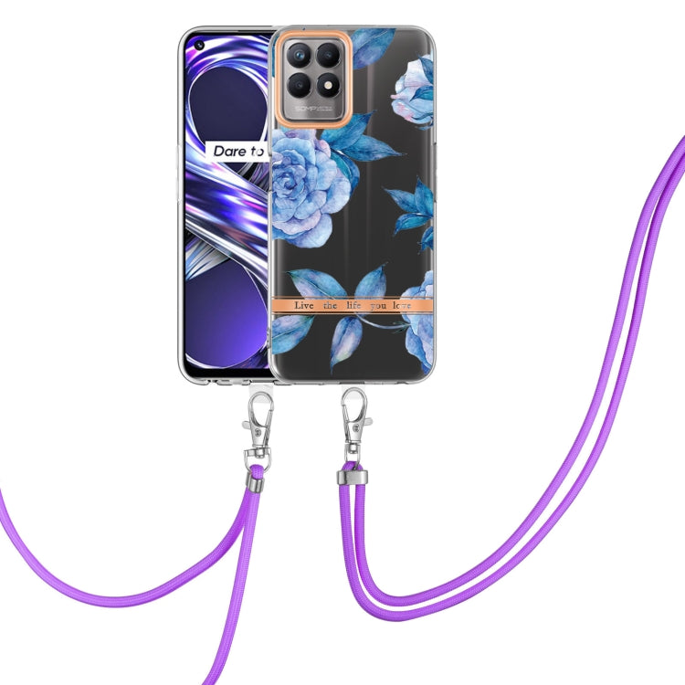 For OPPO Realme 8i Flowers Series TPU Phone Case with Lanyard