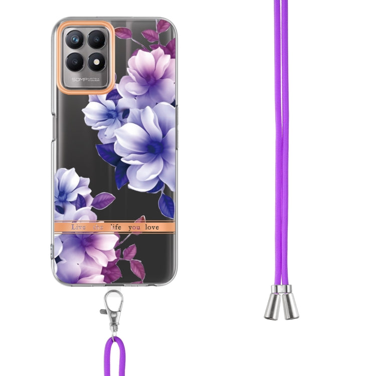 For OPPO Realme 8i Flowers Series TPU Phone Case with Lanyard