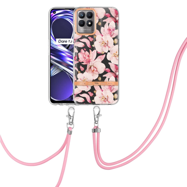 For OPPO Realme 8i Flowers Series TPU Phone Case with Lanyard