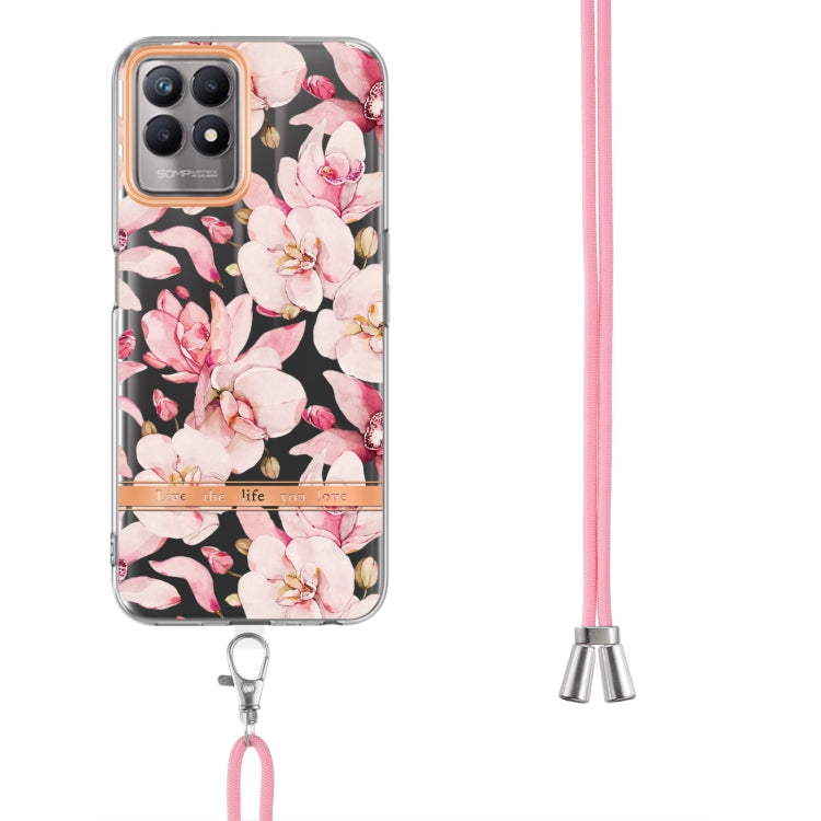 For OPPO Realme 8i Flowers Series TPU Phone Case with Lanyard