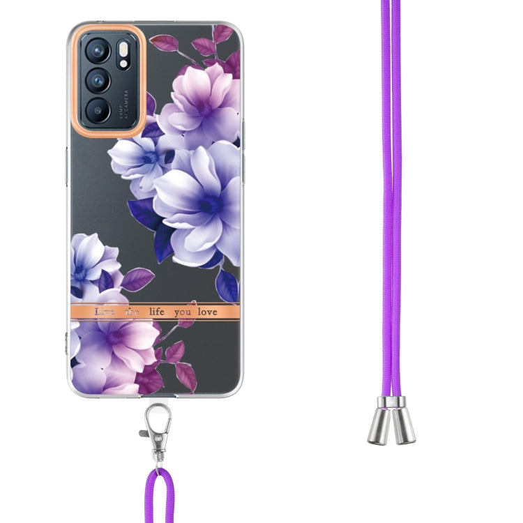 For OPPO Reno6 5G Flowers Series TPU Phone Case with Lanyard