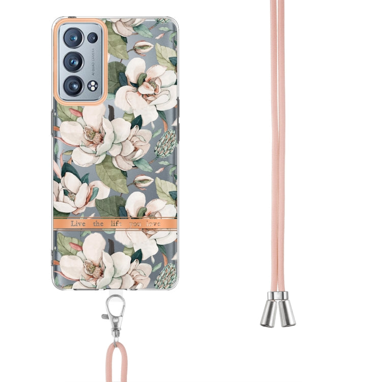 For OPPO Reno6 Pro+ 5G Flowers Series TPU Phone Case with Lanyard