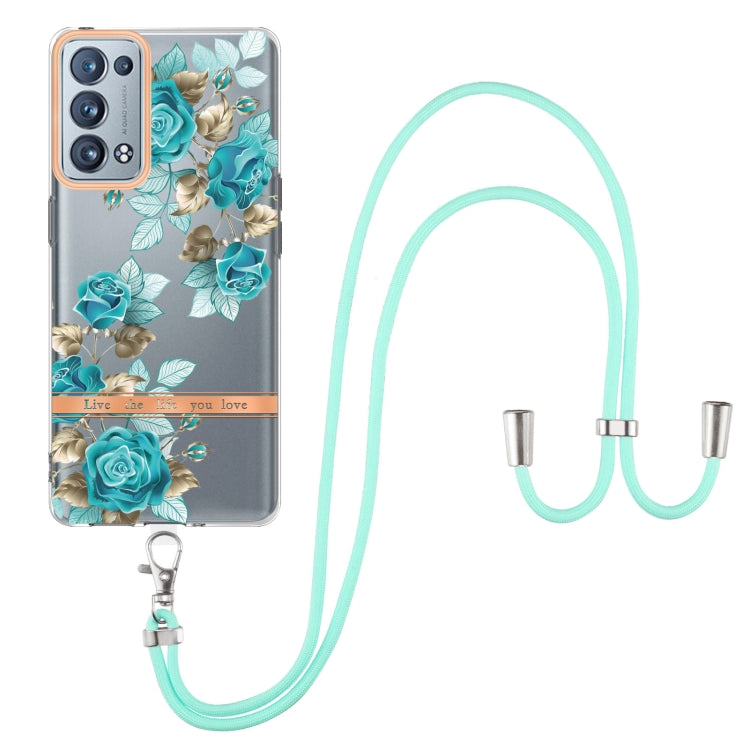 For OPPO Reno6 Pro+ 5G Flowers Series TPU Phone Case with Lanyard