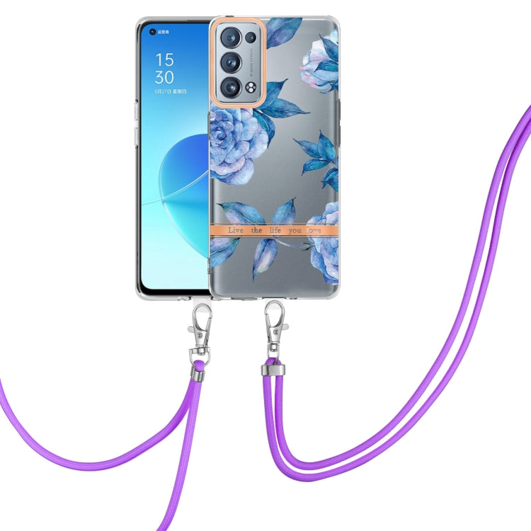 For OPPO Reno6 Pro+ 5G Flowers Series TPU Phone Case with Lanyard