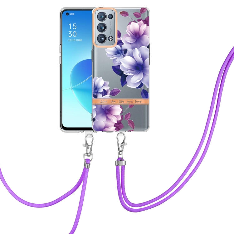 For OPPO Reno6 Pro+ 5G Flowers Series TPU Phone Case with Lanyard