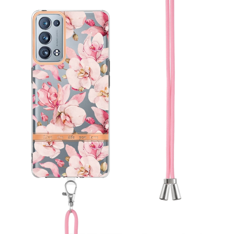 For OPPO Reno6 Pro+ 5G Flowers Series TPU Phone Case with Lanyard