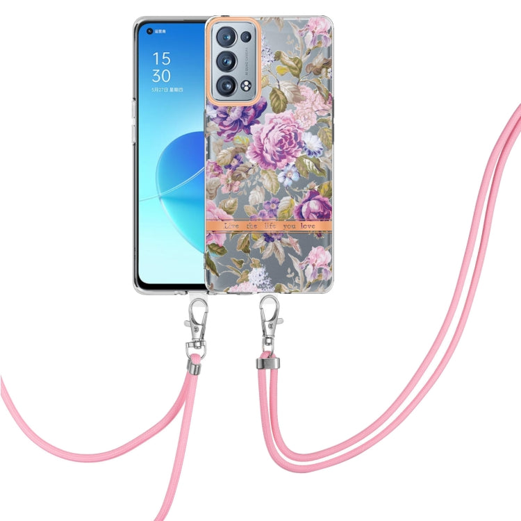 For OPPO Reno6 Pro+ 5G Flowers Series TPU Phone Case with Lanyard