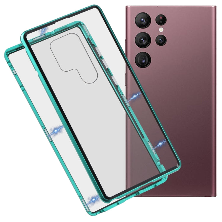 For Samsung Galaxy S22 Ultra 5G HD Magnetic Metal Tempered Glass Phone Case