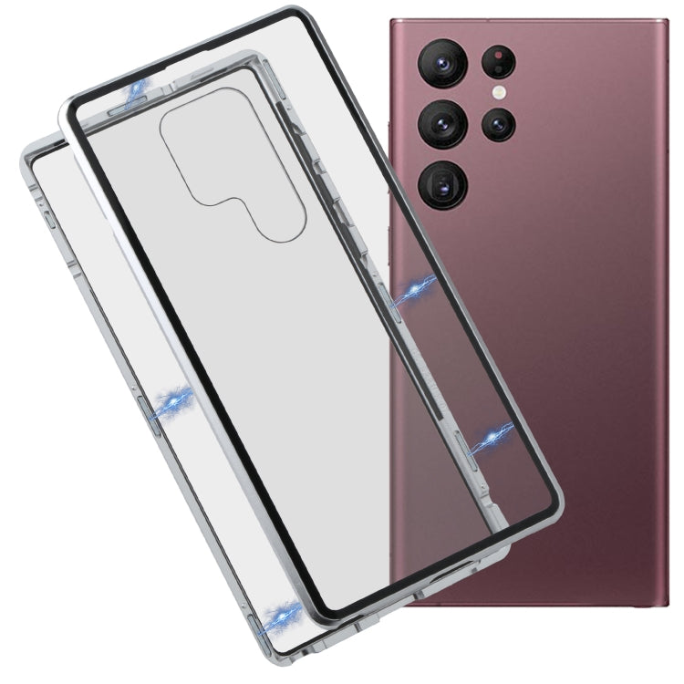 For Samsung Galaxy S22 Ultra 5G HD Magnetic Metal Tempered Glass Phone Case