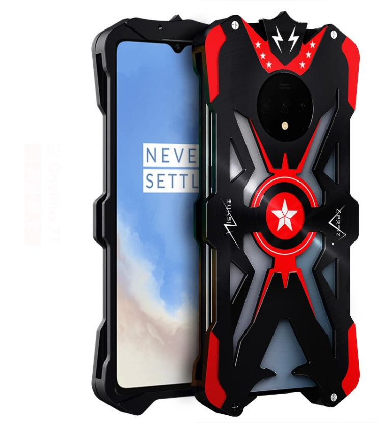 For OnePlus 7T Hammer II Shockproof Metal Protective Case(Black Red)