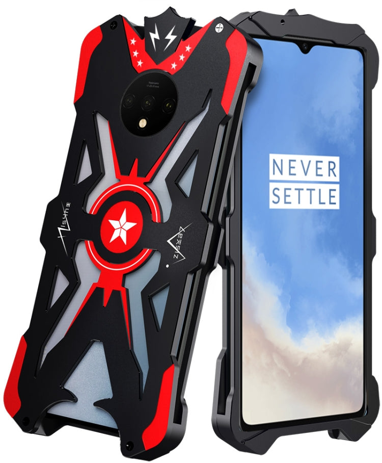 For OnePlus 7T Hammer II Shockproof Metal Protective Case(Black Red)
