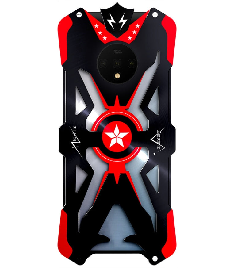 For OnePlus 7T Hammer II Shockproof Metal Protective Case(Black Red)