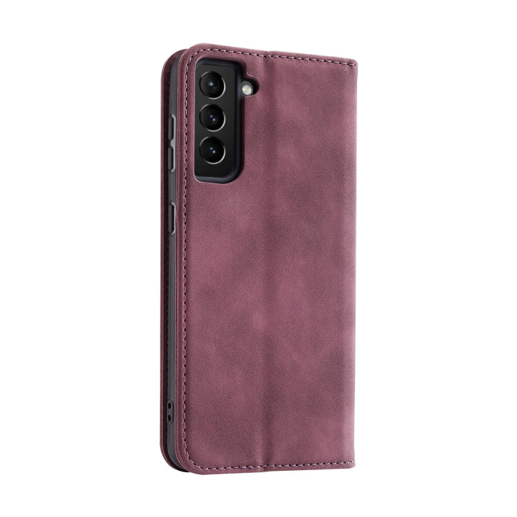 For Samsung Galaxy S21 FE Splicing Skin Feel Magnetic Leather Phone Case