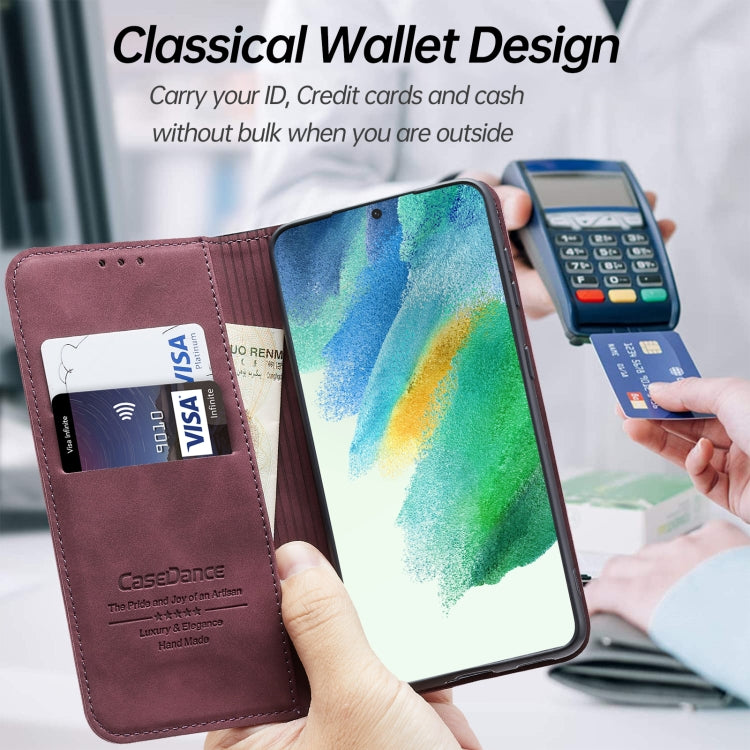 For Samsung Galaxy S21 FE Splicing Skin Feel Magnetic Leather Phone Case
