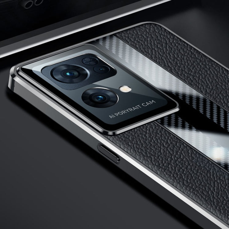 For OPPO Reno7 Pro Racing Car Design Leather Electroplating Process Anti-fingerprint Protective Phone Case