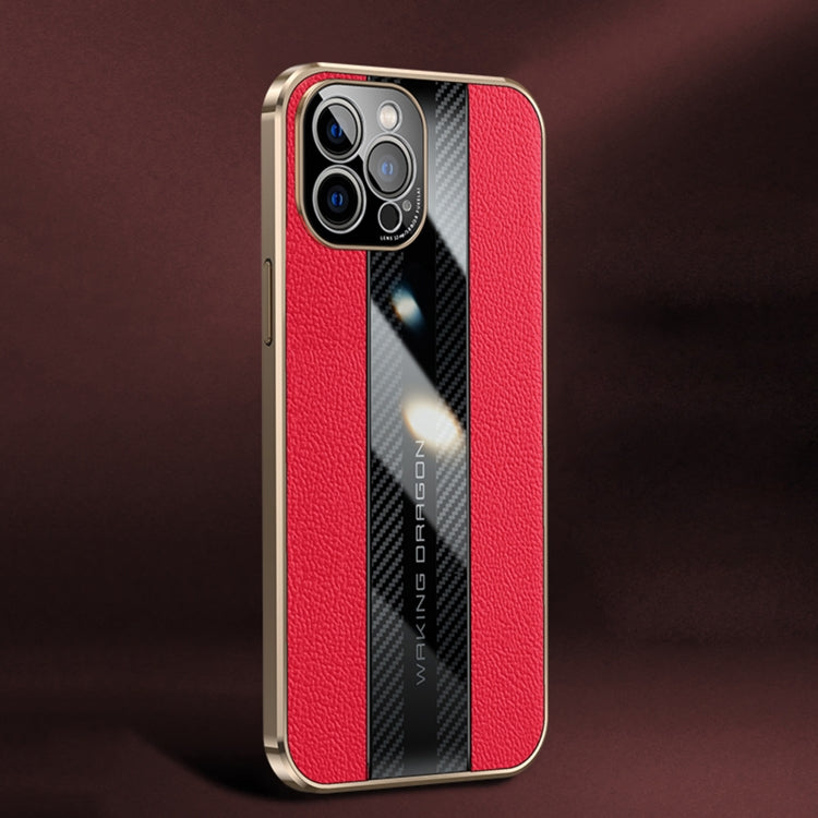 For iPhone 12 Pro Racing Car Design Leather Electroplating Process Anti-fingerprint Protective Phone Case(Red)