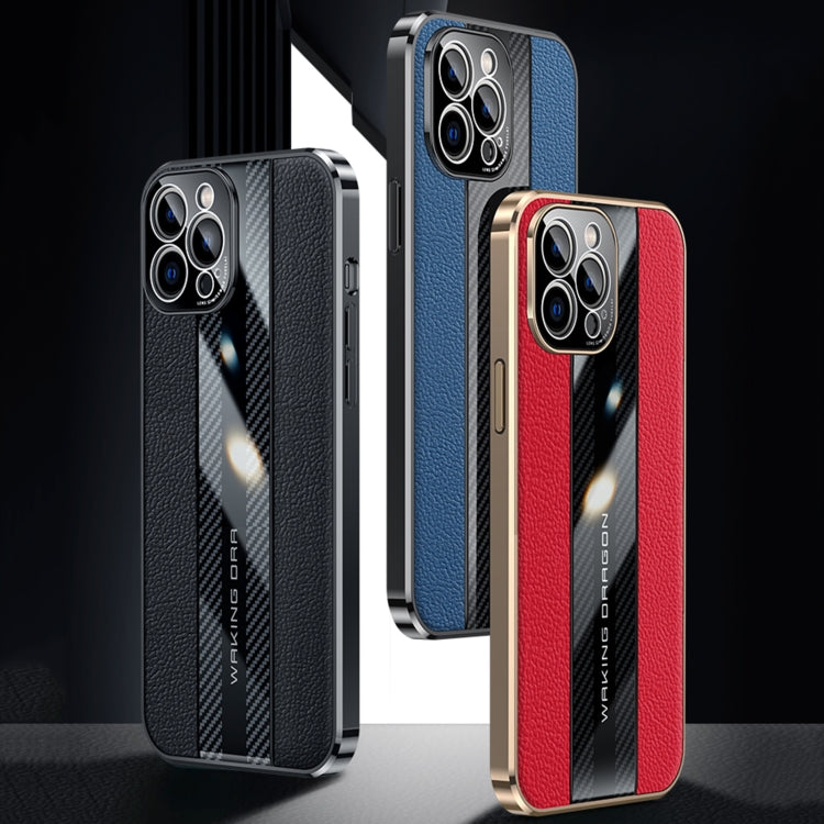 For iPhone 12 Pro Racing Car Design Leather Electroplating Process Anti-fingerprint Protective Phone Case(Red)
