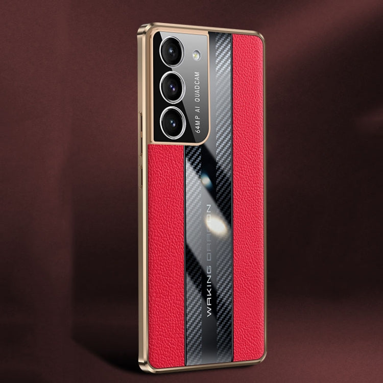 For Samsung Galaxy S21+ 5G Racing Car Design Leather Electroplating Process Anti-fingerprint Protective Phone Case(Red)