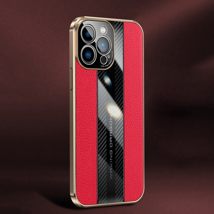 For iPhone 13 Pro Max Racing Car Design Leather Electroplating Process Anti-fingerprint Protective Phone Case (Red)