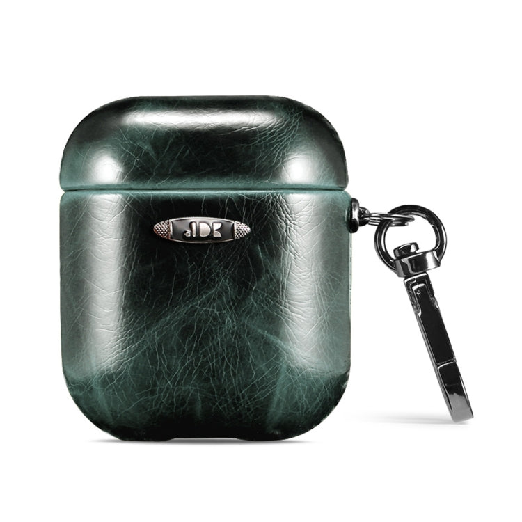 Oil Wax Leather Texture Earphone Protective Case with Hang Buckle For AirPods 1 / 2