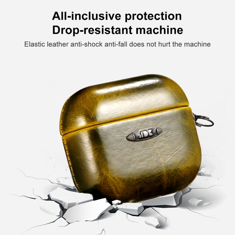 Oil Wax Leather Texture Earphone Protective Case with Hang Buckle For AirPods 1 / 2