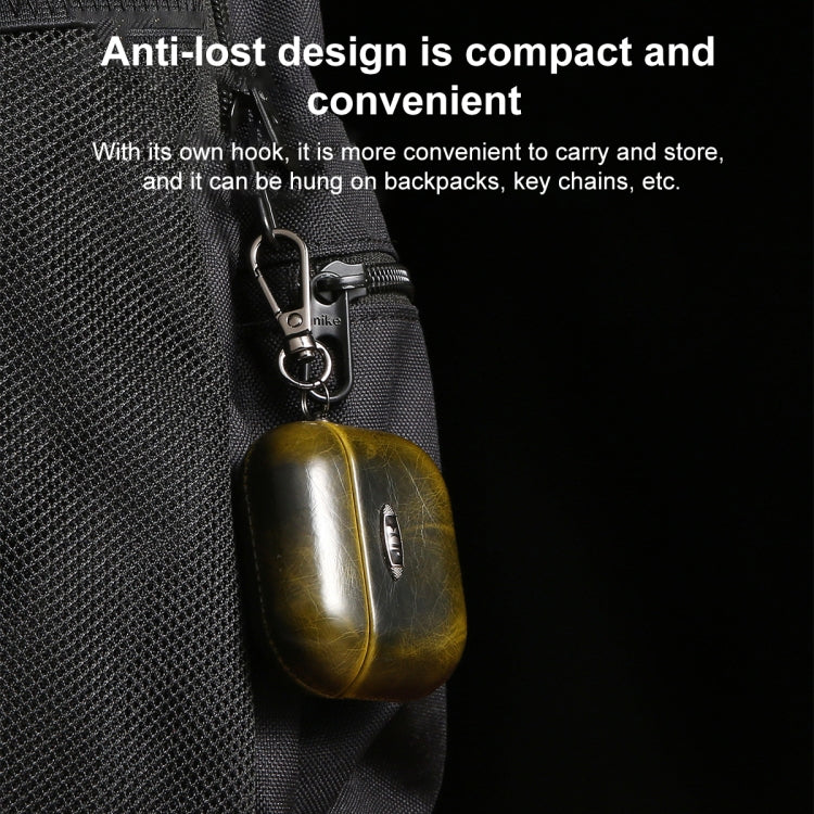 Oil Wax Leather Texture Earphone Protective Case with Hang Buckle For AirPods 1 / 2