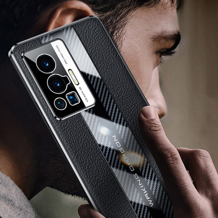 For vivo X70 Pro+ Racing Car Design Leather Electroplating Process Anti-fingerprint Phone Case(Black)