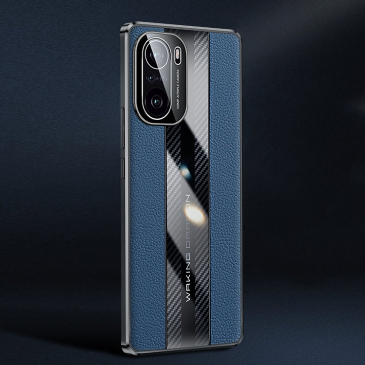 For Xiaomi K40 / K40 Pro / K40 Pro+  Racing Car Design Leather Electroplating Process Anti-fingerprint Protective Phone Case(Blue)