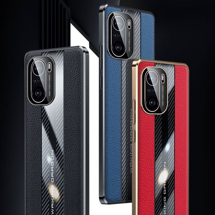 For Xiaomi K40 / K40 Pro / K40 Pro+  Racing Car Design Leather Electroplating Process Anti-fingerprint Protective Phone Case(Blue)