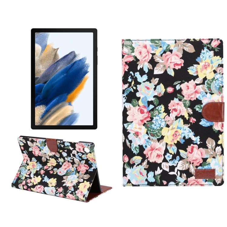 For Samsung Galaxy Tab A8 10.5 2021 X200 / X205 Flower Cloth Leather Smart Tablet Case